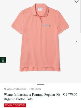 Lacoste x Peanuts Women's Peach / Coral Polo Shirt - 34